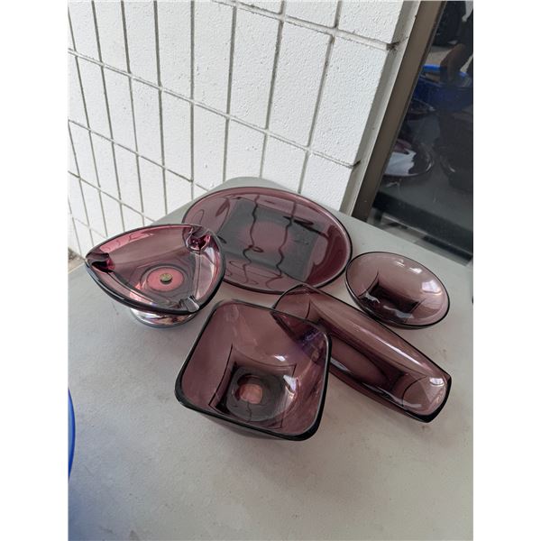 Vintage glassware, serving dishes, and ash