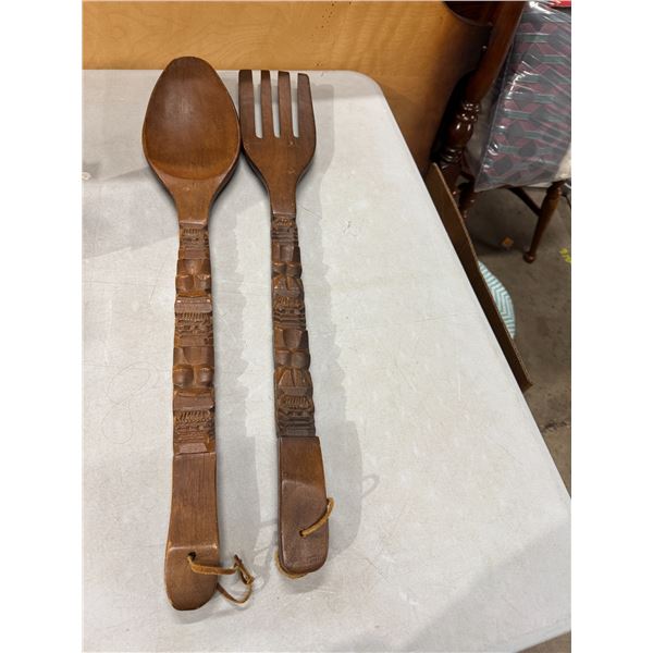 Wood, fork, and spoon