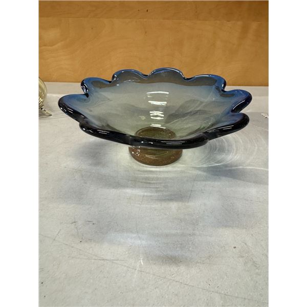 blue pedestal flower bowl