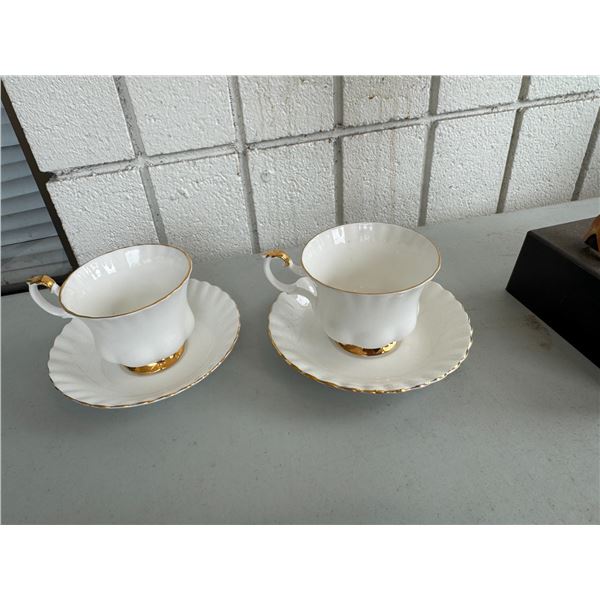Royal Albert tea, cups, and saucers