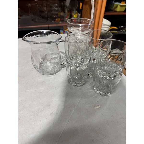 Glasses, glass picture, and dessert dishes