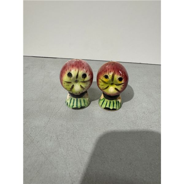Vintage Anthropomorphic Apple Head Salt & Pepper shakers