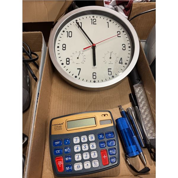 Clock calculator, flashlights, etc.