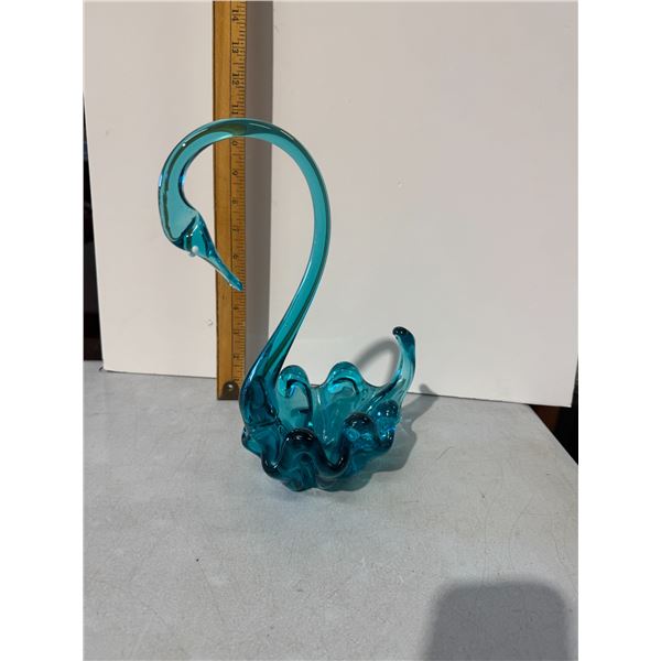 Vintage aqua blue swan glass decor