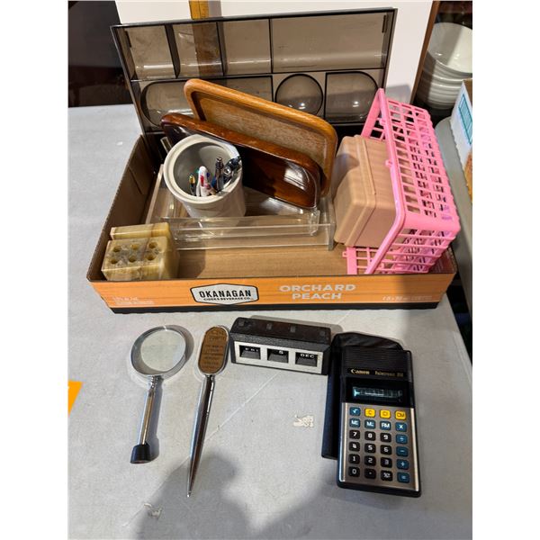 Office related items, canon palm, Tronic 8M calculator, etc.