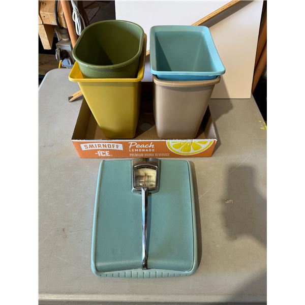 Vintage Waste baskets and counselor scale