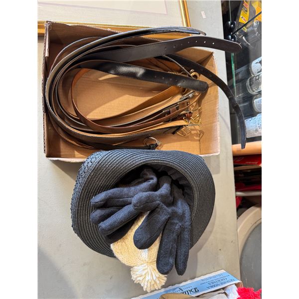 belts, hat, and mitts