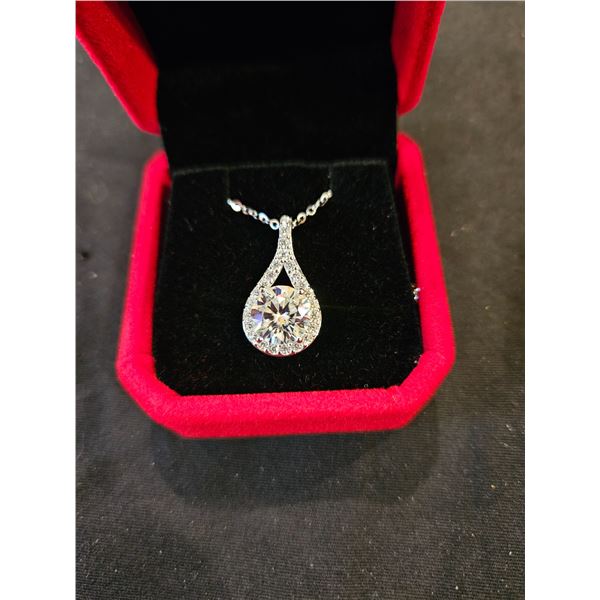 3.00CT GRA Certified Moissanite tear drop halo set necklace- Retail $2,295