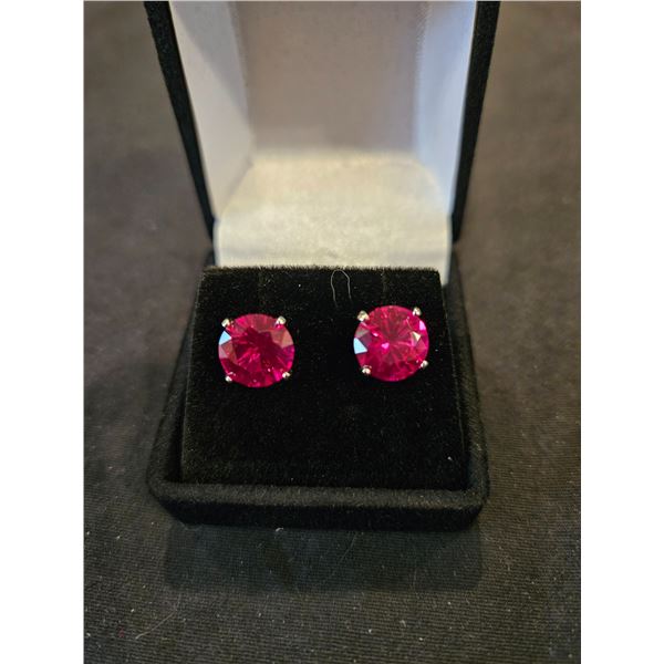 6.00CT TW Round cut lab created Rubies 925 Silver earrings- Retail $905