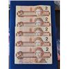 5x 1986 $2 Canadian bills