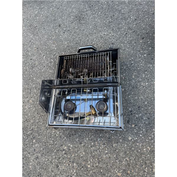 Camper delight, portable barbecue combo, grill and stove