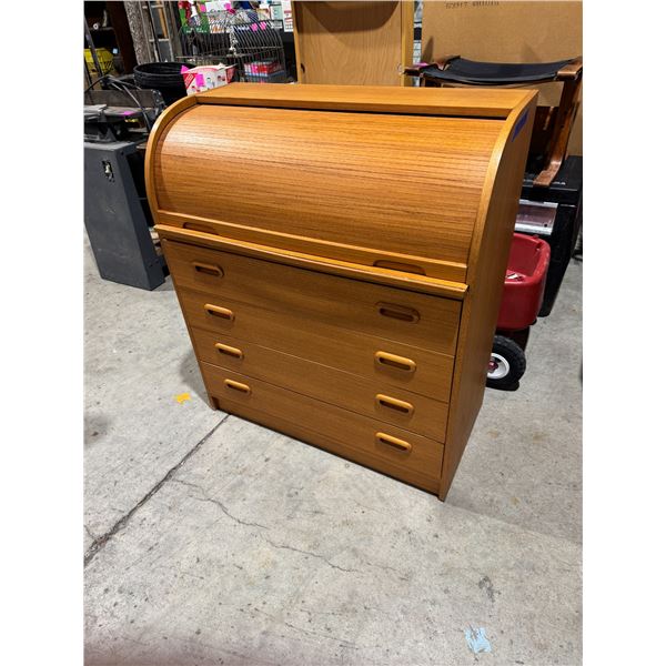 Teak roll top cabinet