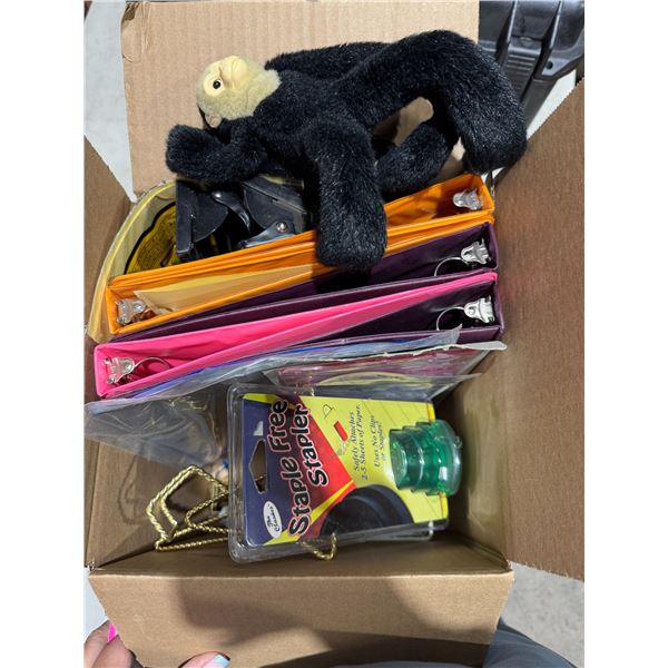 Binder, stencils, stapler, plate, holders, monkey