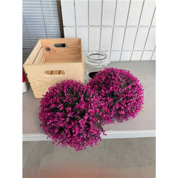 Wood crate jar, and floral decor