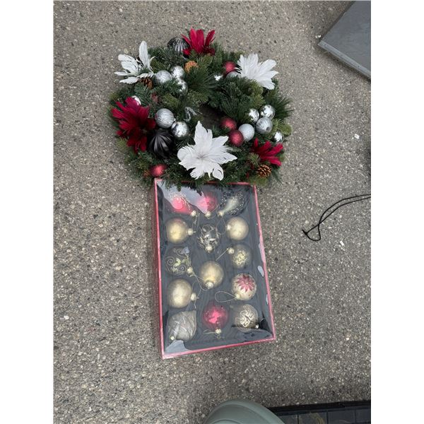 Christmas ornaments and wreath
