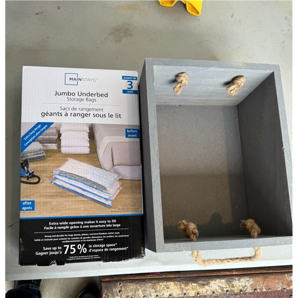 2 under bed, storage bags, and storage box
