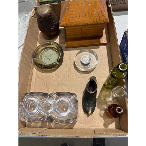 Inkwell. bottles, Disney, hotel ashtray, etc.