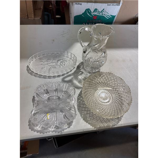 Crystal, pitcher and serving dishes