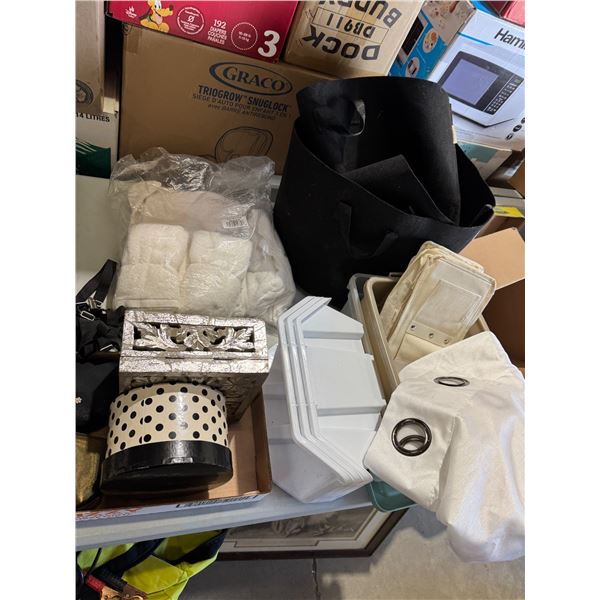 Storage items and shower curtains, etc. towels