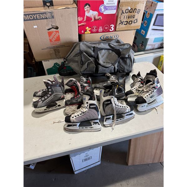 Hockey skates and a bag