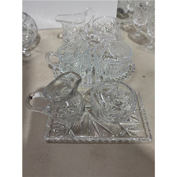 Cream and sugar, crystal dishes