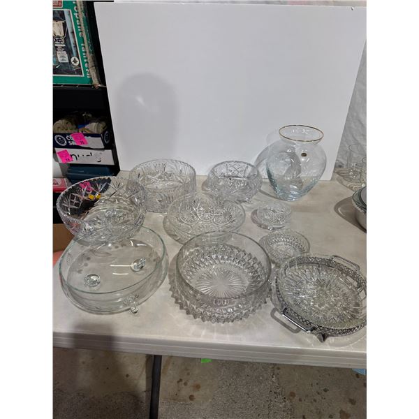 Crystal and cut glass vases, and bowls