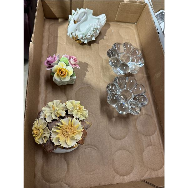 Glass florals, Candle Holder and Swan