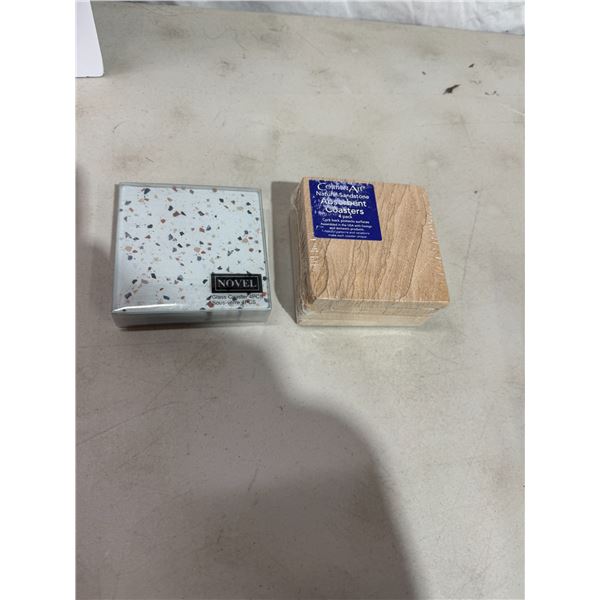 Glass coasters and natural stone coasters