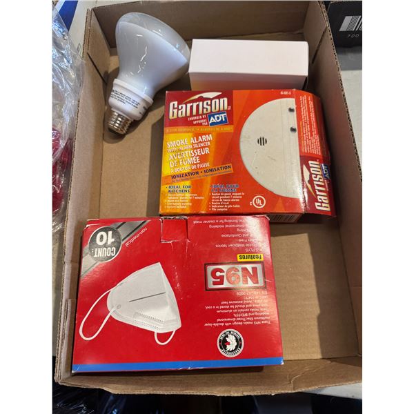 N 95 masks smoke alarm and lightbulb