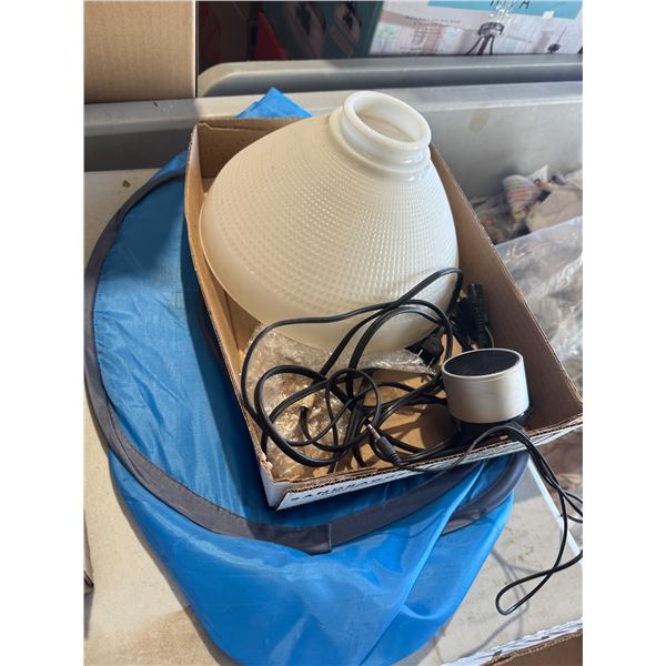 Antique light shade, and other items