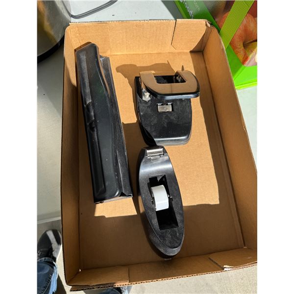 Hole punches and tape dispenser