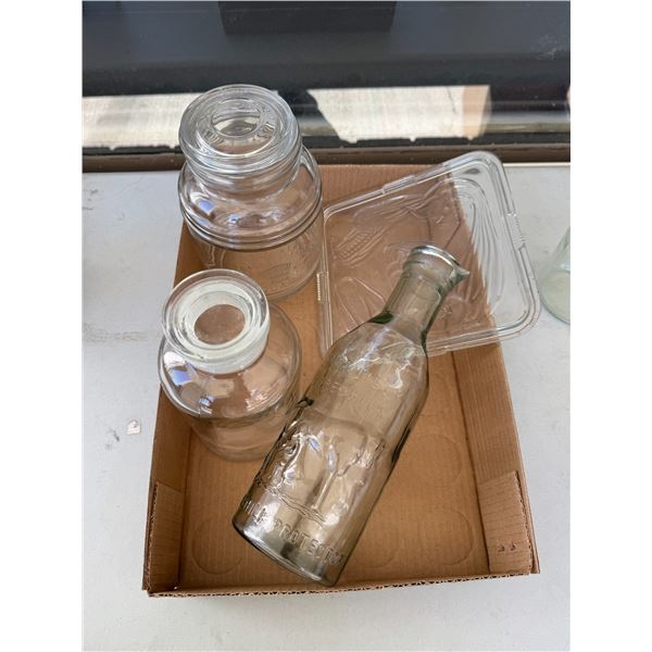 Glass containers and dish