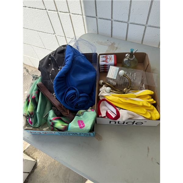 Miscellaneous lot, fern, sprayer, shower, curtain, hooks, etc.