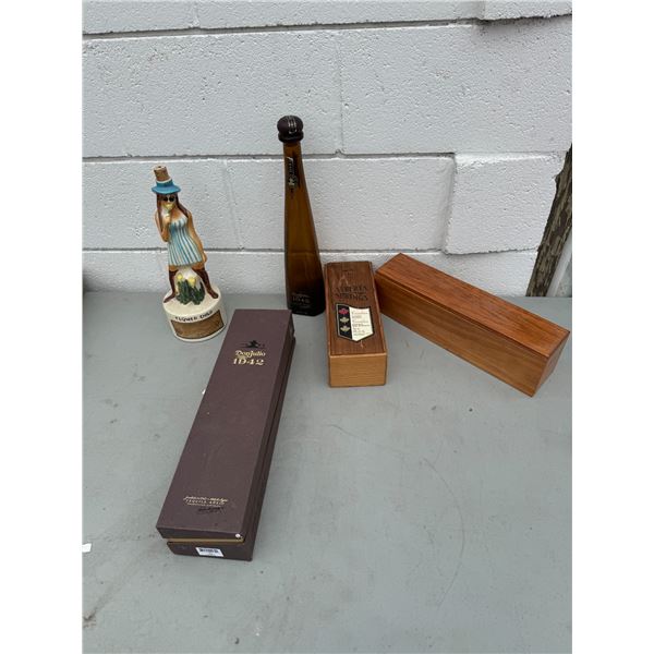 Collectible bottles decanter and boxes