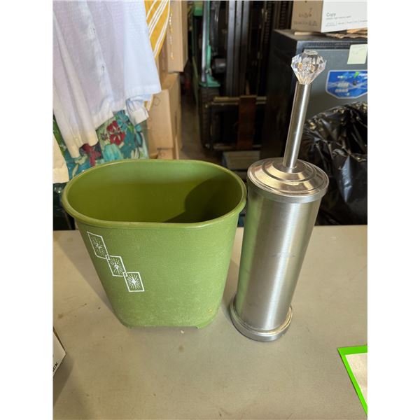 Vintage garbage can and toilet brush