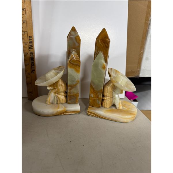 Vintage Pair of Carved Mexican Onyx Stone Bookends