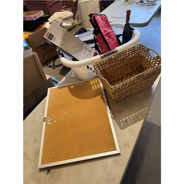 Corkboard, rolling cart, umbrella, folding sweater, dryer, laundry basket, etc.