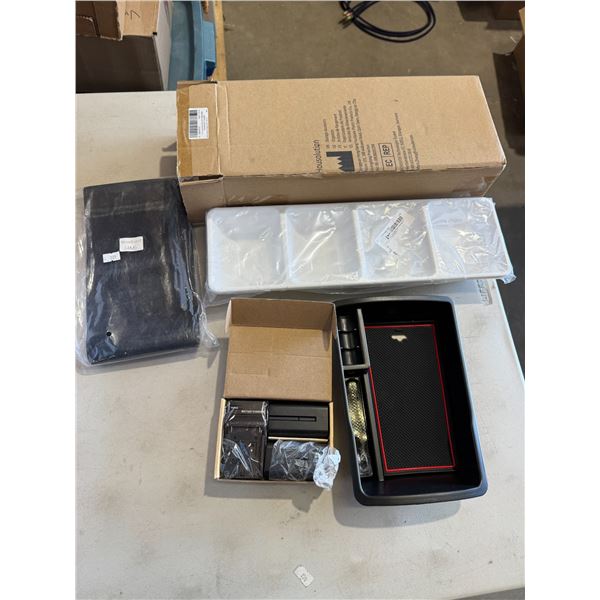 Miscellaneous slot car organizer, battery charger waistband, and divide dish