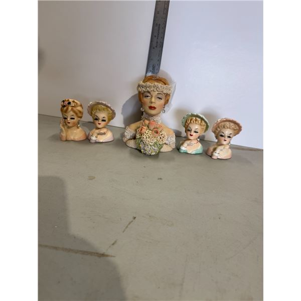 Inarco head vases, and Clarissa, the blushing bride