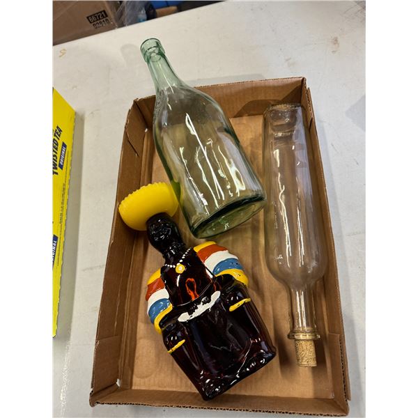 Glass bottles and decanter