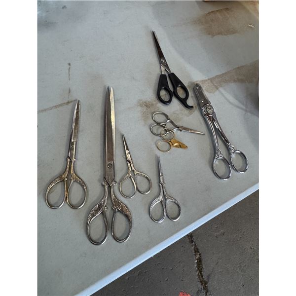 Assortment  of shears, some flower shears are made in Germany