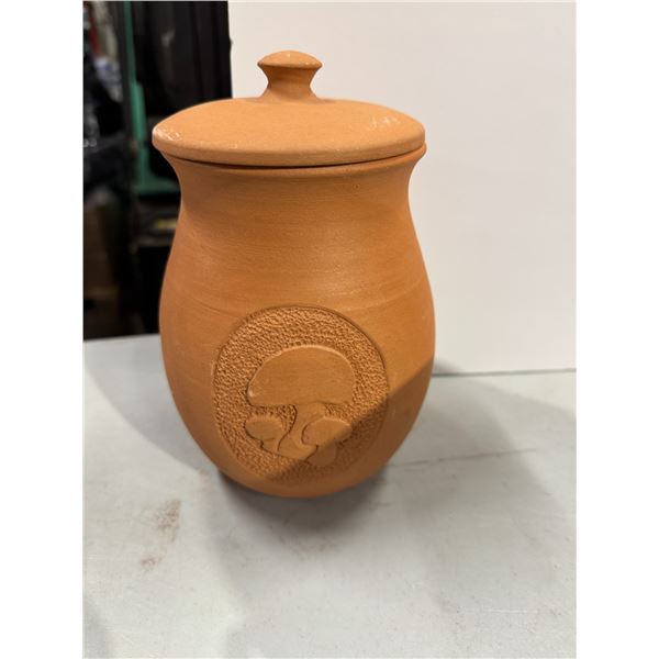 Pottery mushroom container signed