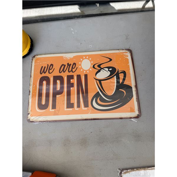 We are open tin sign