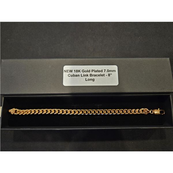 18K Gold Plated plated 7mm cuban link bracelet-  8"long