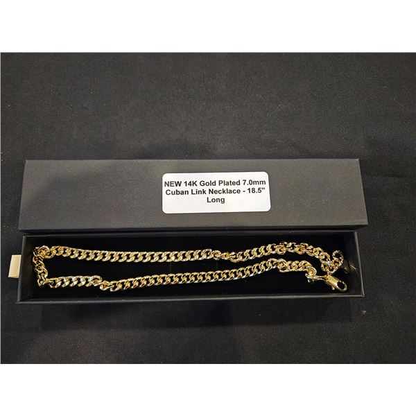 14K Gold plated 7mm Cuban link necklace- 18.5" long