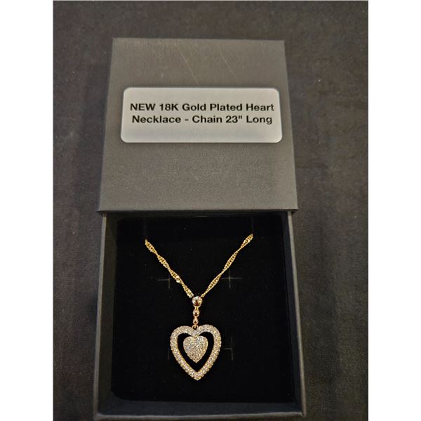 18K Gold plated Heart Necklace- 23" long