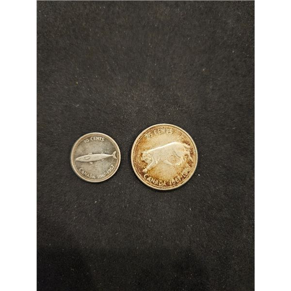 1967 Silver Canadian dime and quarter
