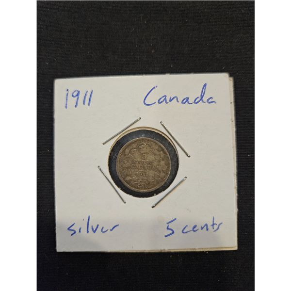 1911 Silver Canadian 5cents