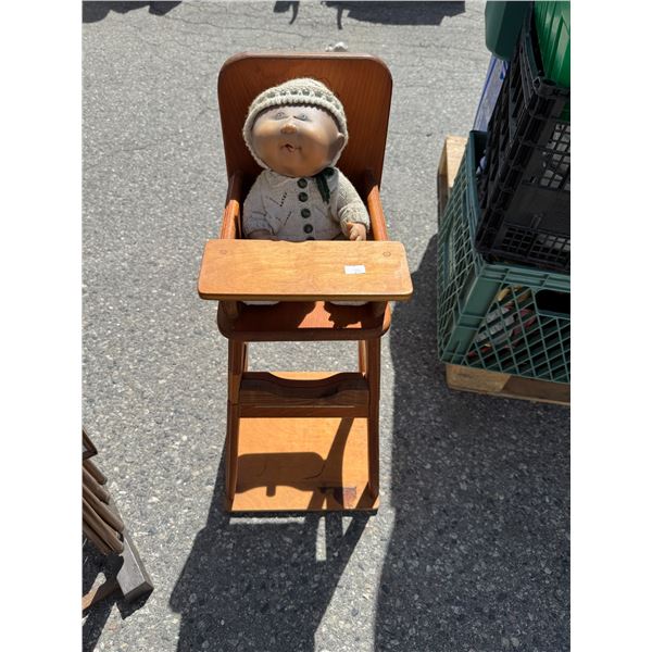 Cabbage Patch doll and wood highchair