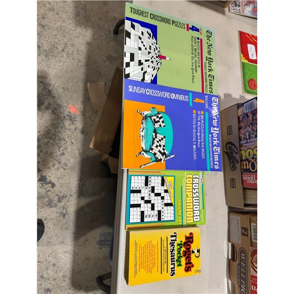 Crossword puzzle books, and pocket thesaurus